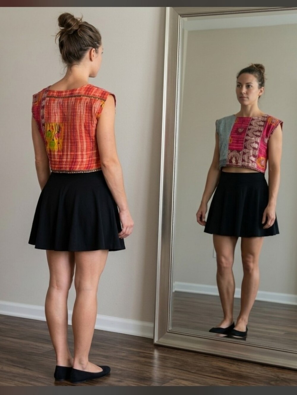 Upcycled Kantha Quilt Cropped Top M-L Handmade Dont Throw It Out
